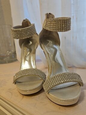 Nina Silver Crystal Embellished Ankle-Strap Heels